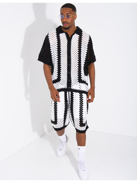 Ensemble ajouré short et chemise manches courtes