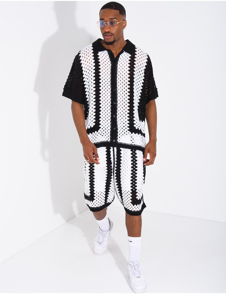 Ensemble ajouré short et chemise manches courtes