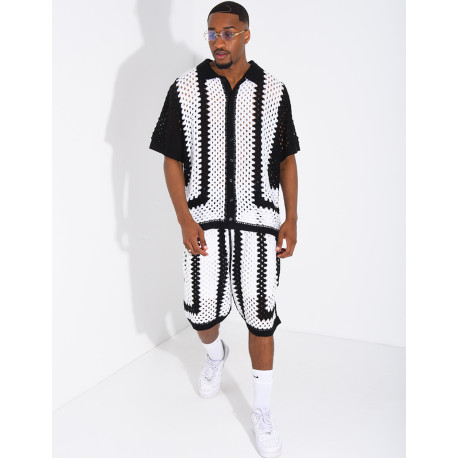 Ensemble ajouré short et chemise manches courtes