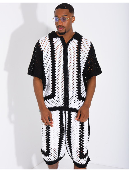 Ensemble ajouré short et chemise manches courtes
