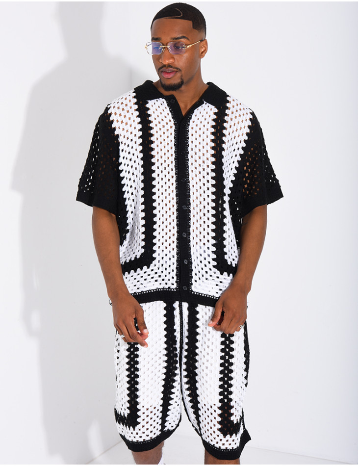 Ensemble ajouré short et chemise manches courtes