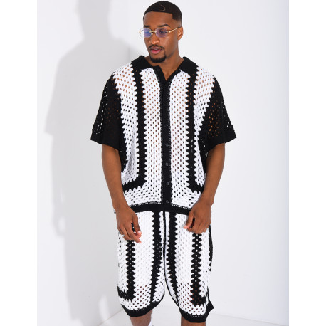 Ensemble ajouré short et chemise manches courtes