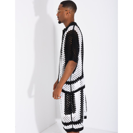 Ensemble ajouré short et chemise manches courtes