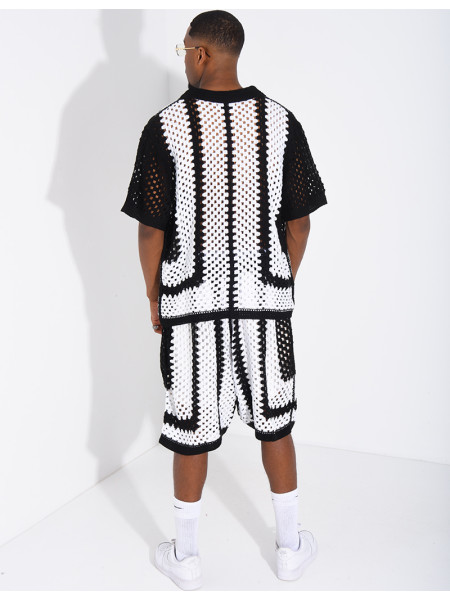 Ensemble ajouré short et chemise manches courtes