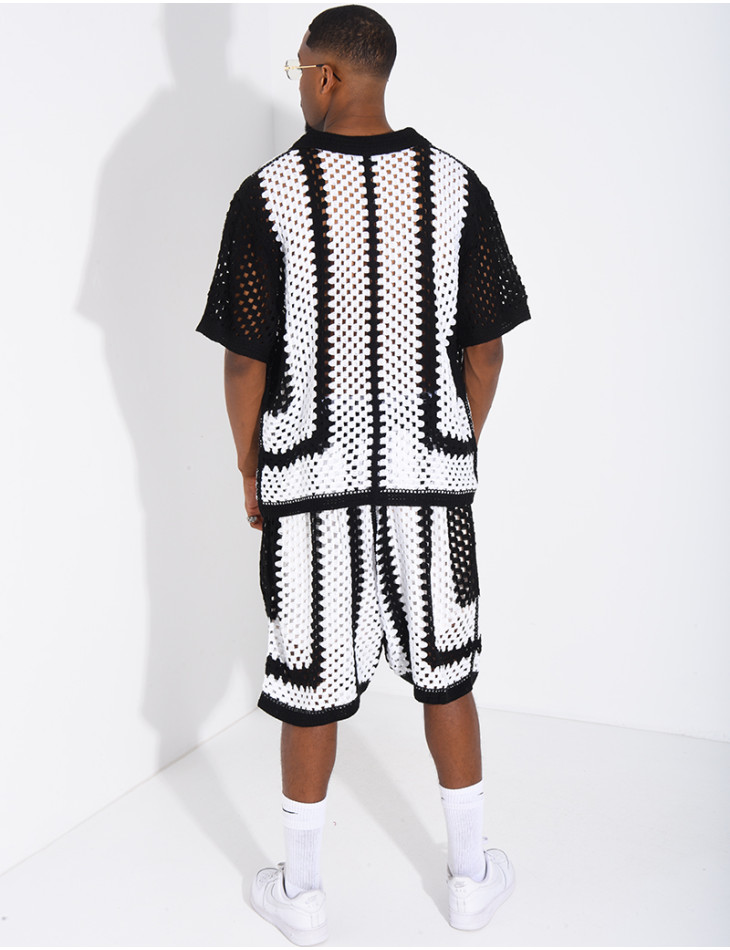 Ensemble ajouré short et chemise manches courtes