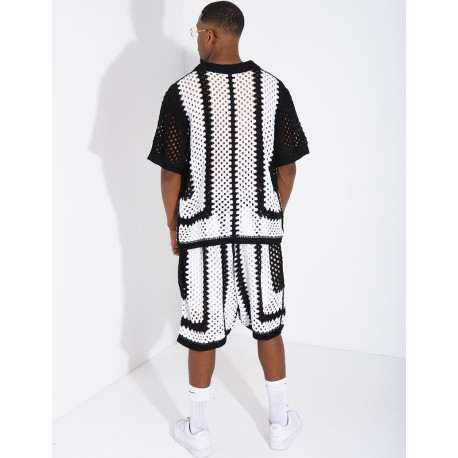 Ensemble ajouré short et chemise manches courtes