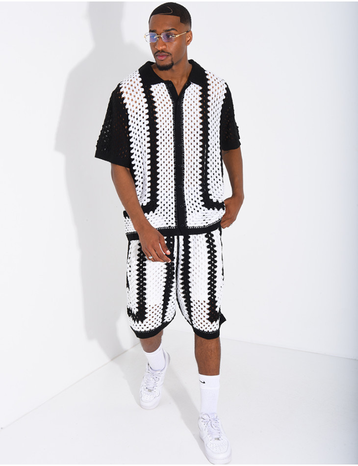 Ensemble ajouré short et chemise manches courtes