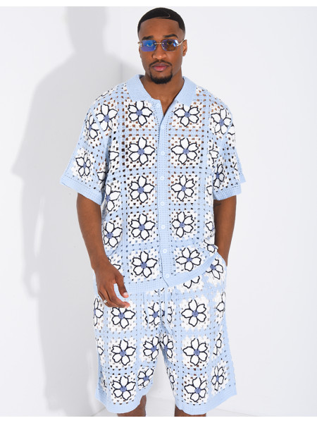 Ensemble ajouré short et chemise manches courtes