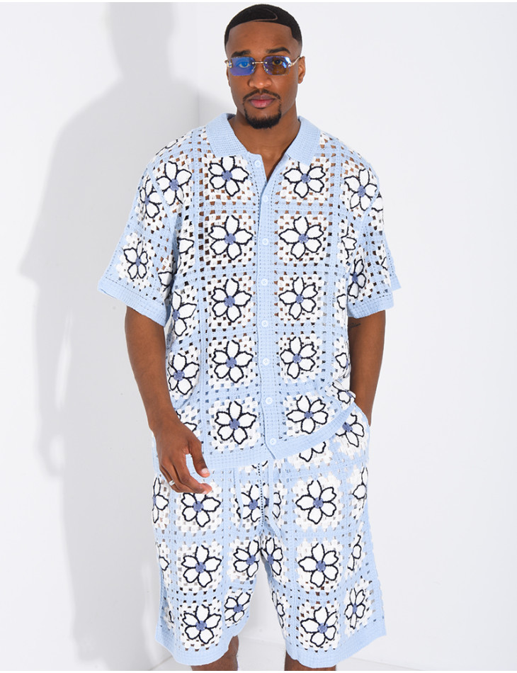 Ensemble ajouré short et chemise manches courtes