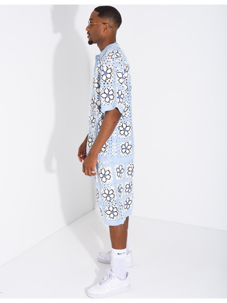 Ensemble ajouré short et chemise manches courtes