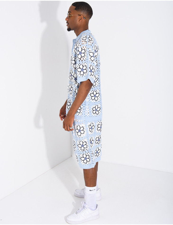 Ensemble ajouré short et chemise manches courtes