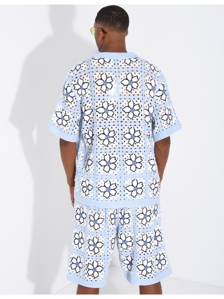 Ensemble ajouré short et chemise manches courtes