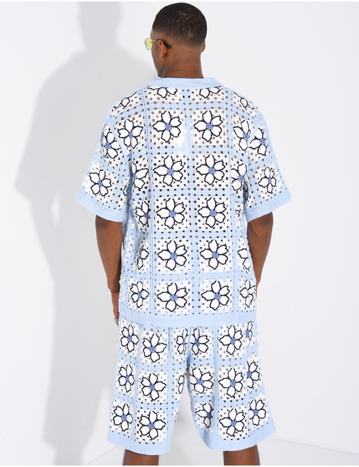 Ensemble ajouré short et chemise manches courtes