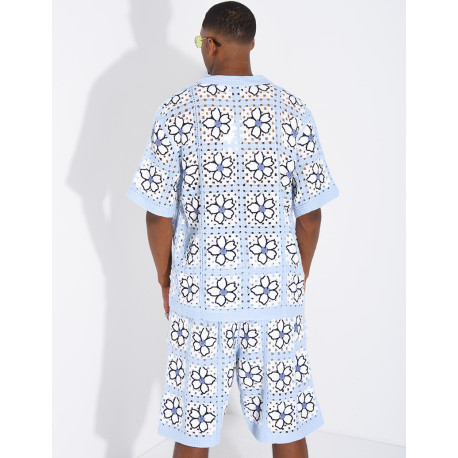 Ensemble ajouré short et chemise manches courtes