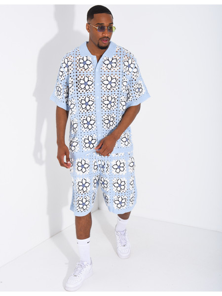 Ensemble ajouré short et chemise manches courtes