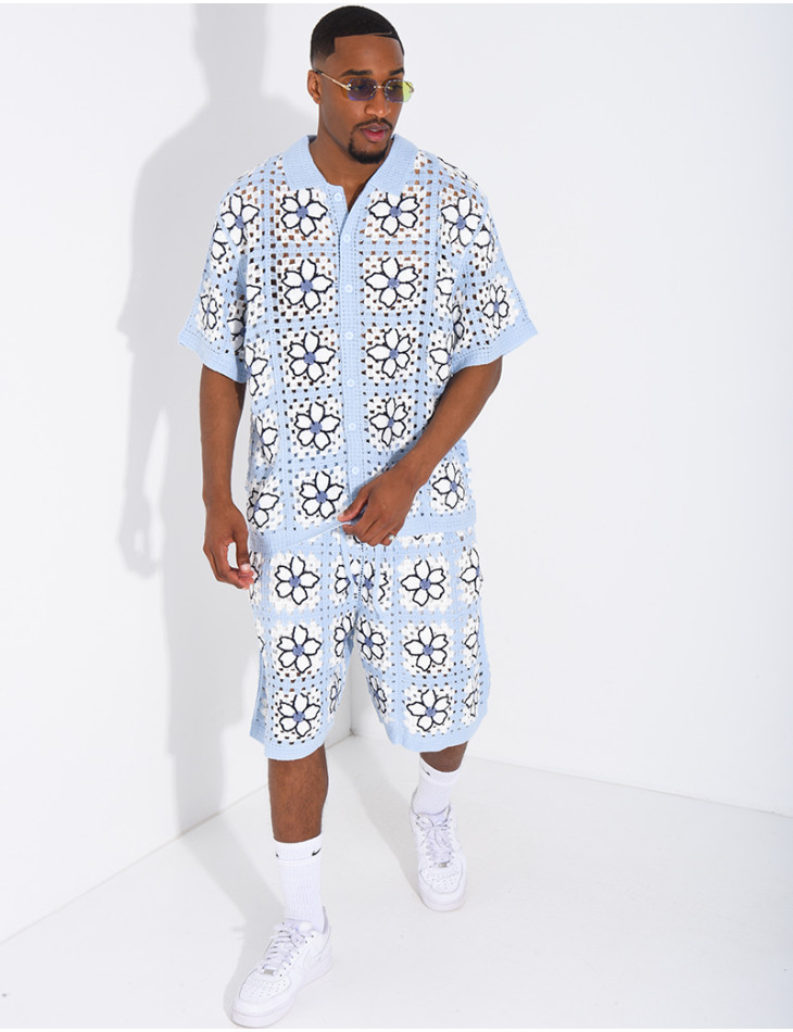Ensemble ajouré short et chemise manches courtes