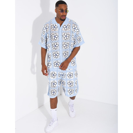 Ensemble ajouré short et chemise manches courtes