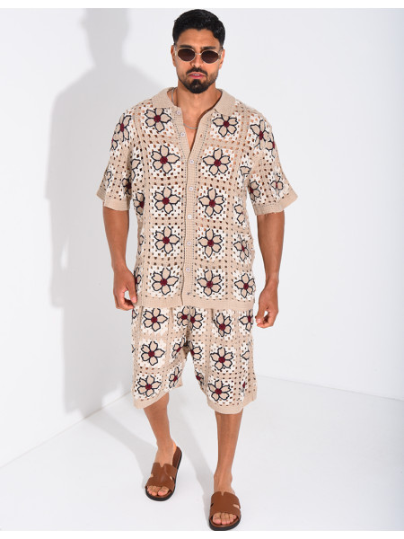 Ensemble ajouré short et chemise manches courtes