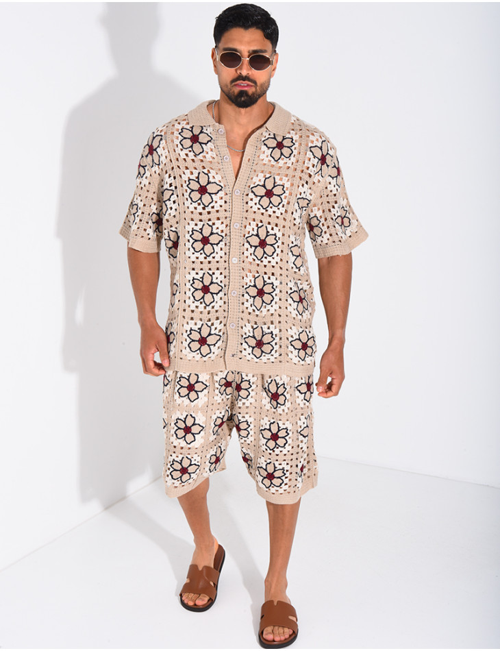Ensemble ajouré short et chemise manches courtes