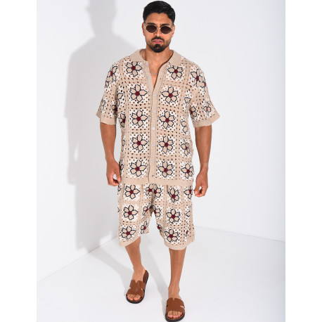 Ensemble ajouré short et chemise manches courtes