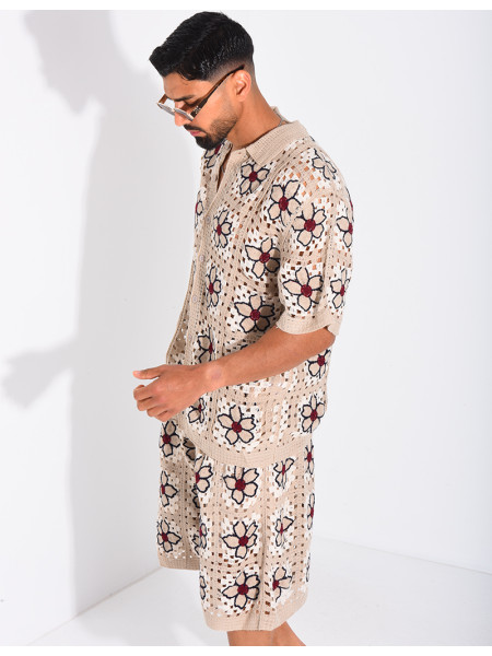 Ensemble ajouré short et chemise manches courtes
