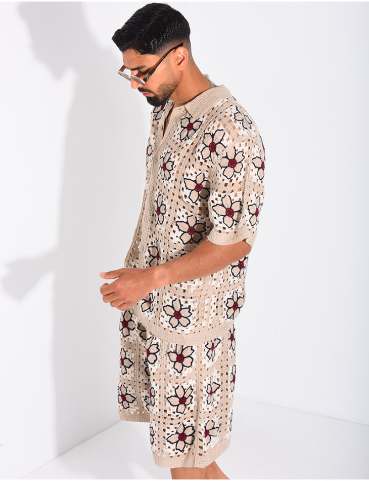 Ensemble ajouré short et chemise manches courtes