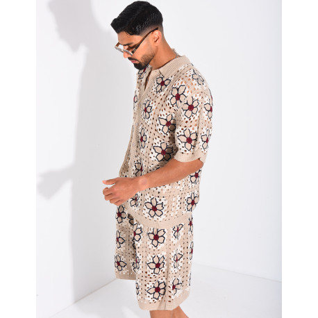 Ensemble ajouré short et chemise manches courtes