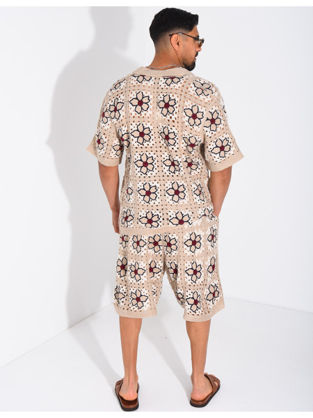 Ensemble ajouré short et chemise manches courtes