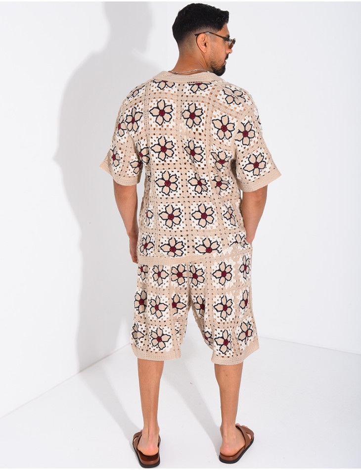 Ensemble ajouré short et chemise manches courtes
