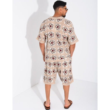 Ensemble ajouré short et chemise manches courtes