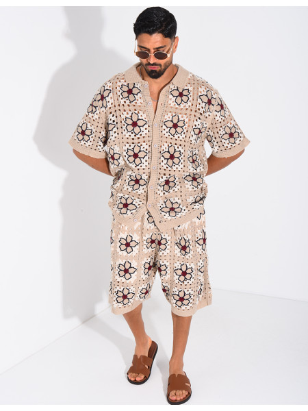 Ensemble ajouré short et chemise manches courtes