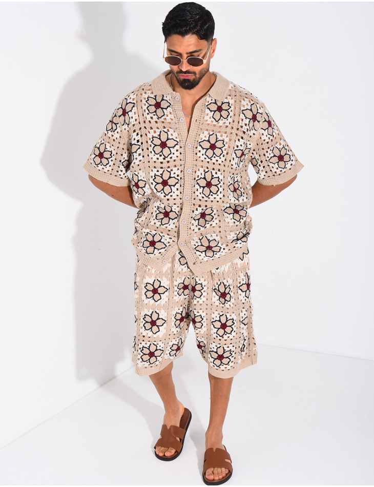 Ensemble ajouré short et chemise manches courtes