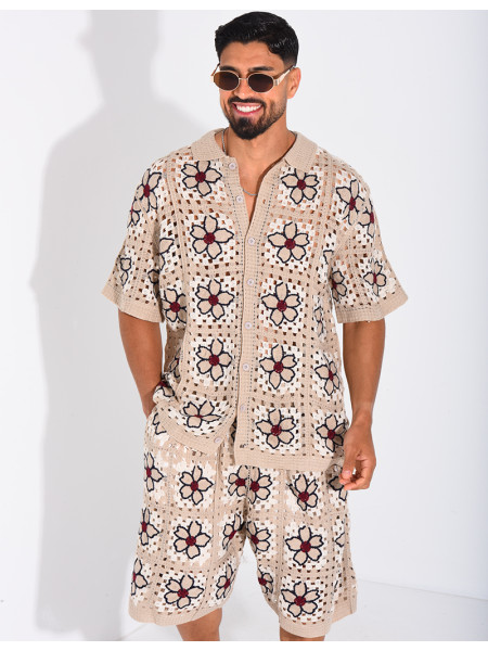 Ensemble ajouré short et chemise manches courtes