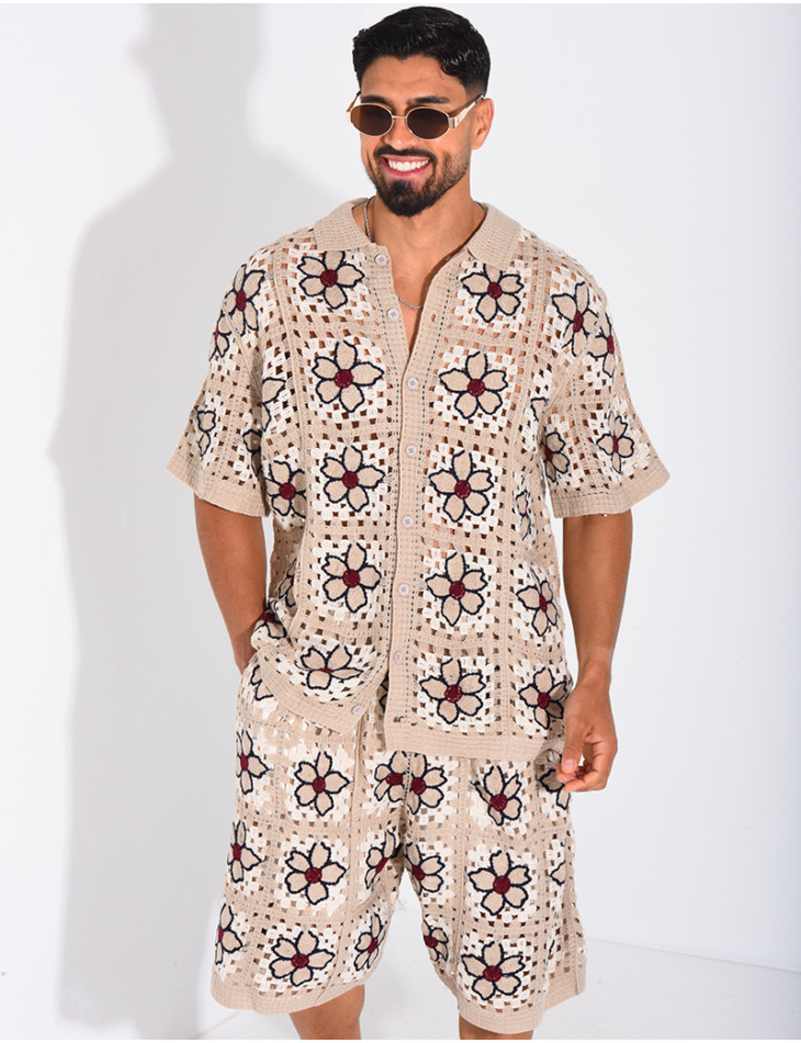 Ensemble ajouré short et chemise manches courtes