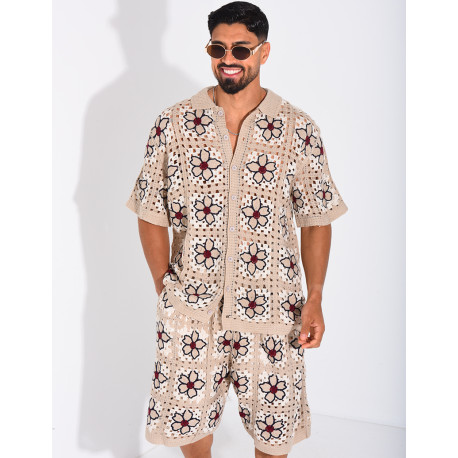 Ensemble ajouré short et chemise manches courtes