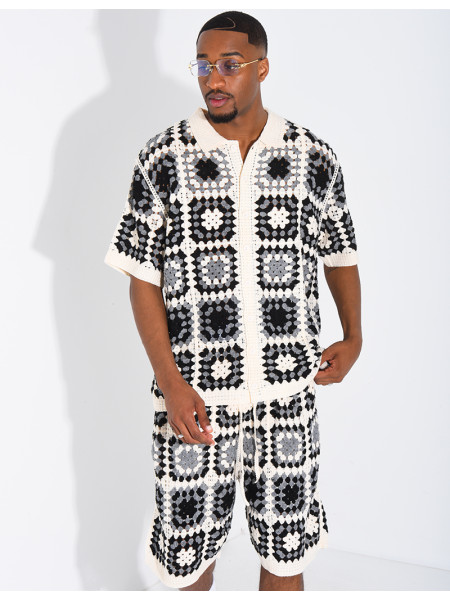 Ensemble ajouré short et chemise manches courtes