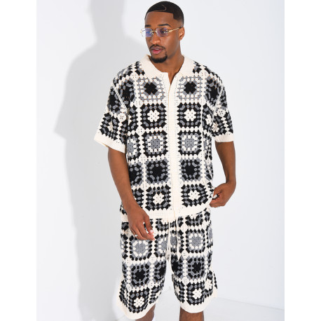 Ensemble ajouré short et chemise manches courtes