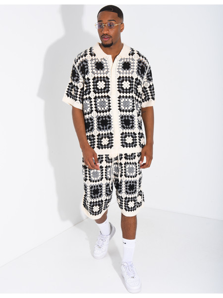 Ensemble ajouré short et chemise manches courtes