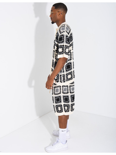 Ensemble ajouré short et chemise manches courtes