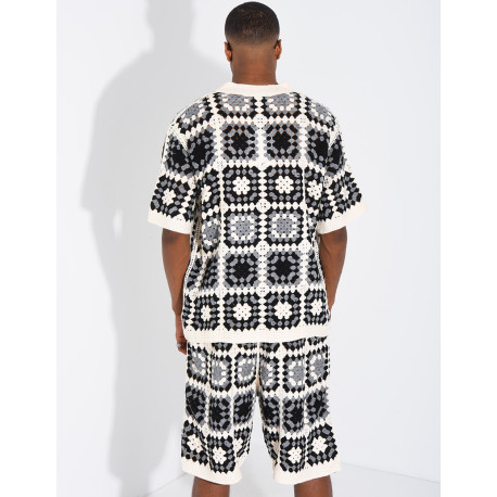 Ensemble ajouré short et chemise manches courtes