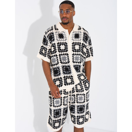 Ensemble ajouré short et chemise manches courtes