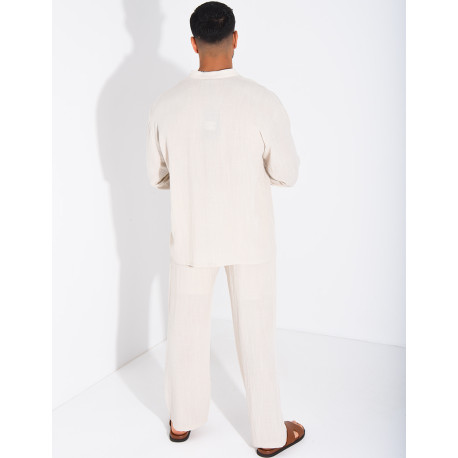 Linen set comprising trousers and a round-neck shirt