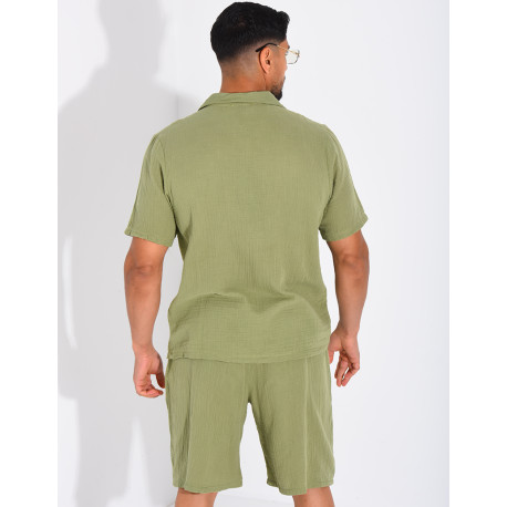 Ensemble short et chemise en gaze de coton