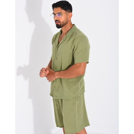 Ensemble short et chemise en gaze de coton
