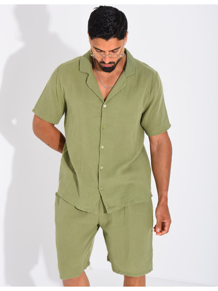 Ensemble short et chemise en gaze de coton
