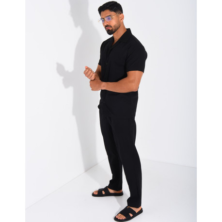 Ensemble pantalon et chemise effet chiné