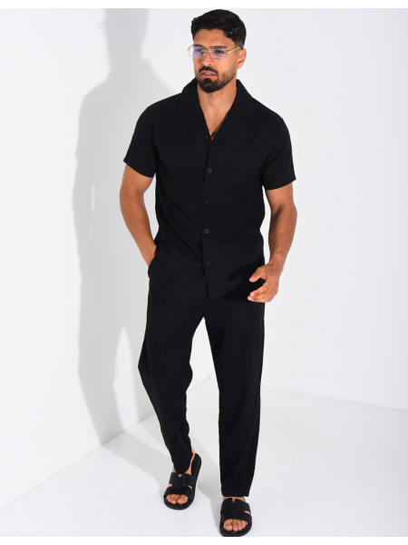 Ensemble pantalon et chemise effet chiné