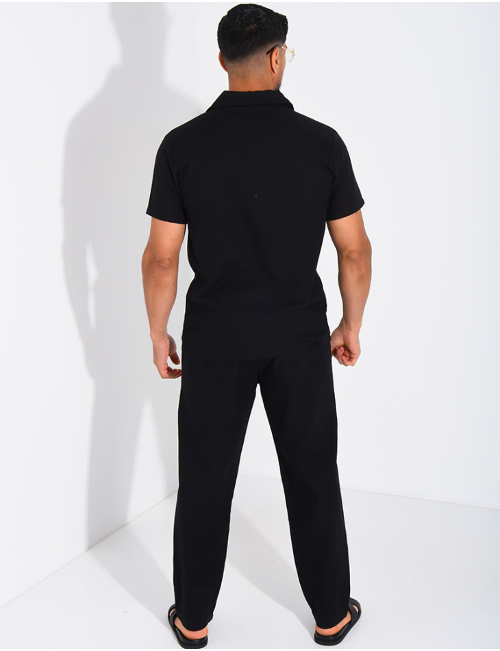 Ensemble pantalon et chemise effet chiné