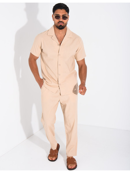 Ensemble pantalon et chemise effet chiné