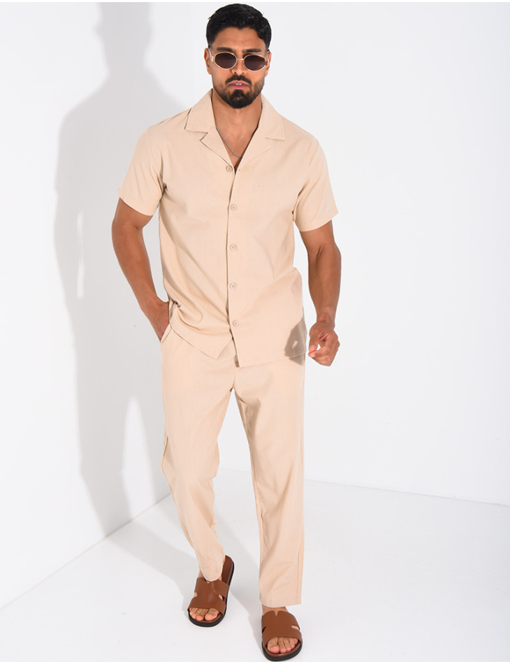 Ensemble pantalon et chemise effet chiné